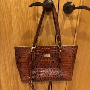 Brahmin Cognac Brown Crocodile Embossed Women's Bag multiple handle options
